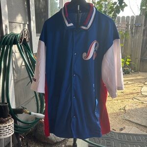 Vintage Southpole Blue,White and Red Button-Up  Stitched Jersey - LOOK!